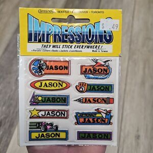 Impressions Vintage 1980s Vinyl Puffy Name Stickers Jason New Sealed USA Made